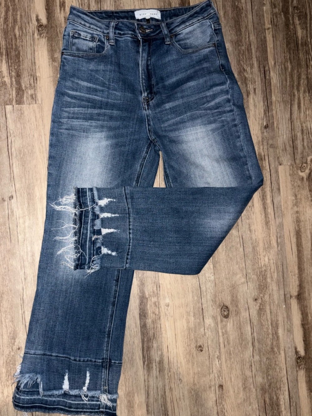 Frayed Hem Wide Leg Jeans - Blue